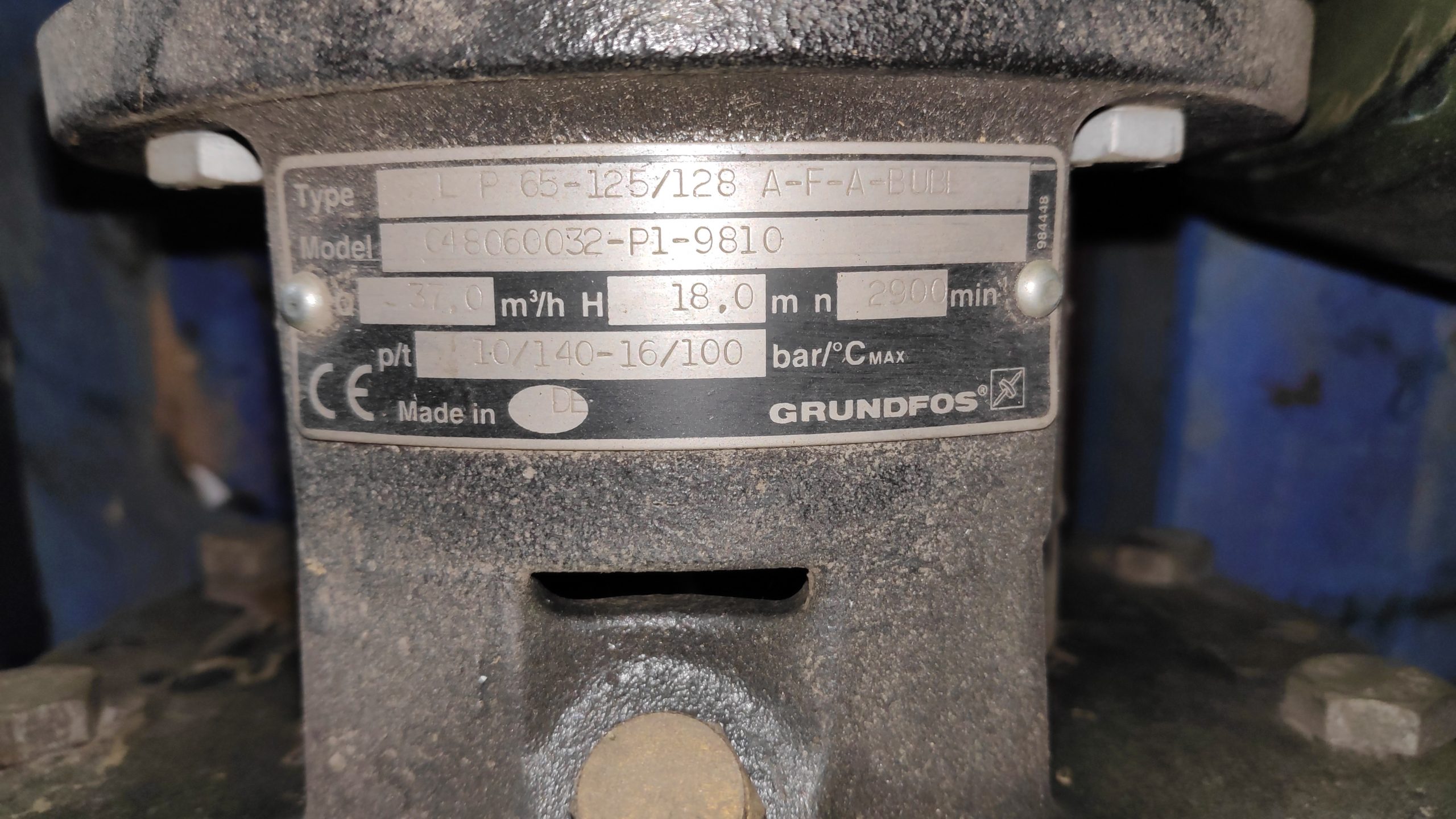Bomba Grundfos L P65-125/128 A-F-A-BUBE, 3 kW, 37.0 m³/h, 2900 RPM.